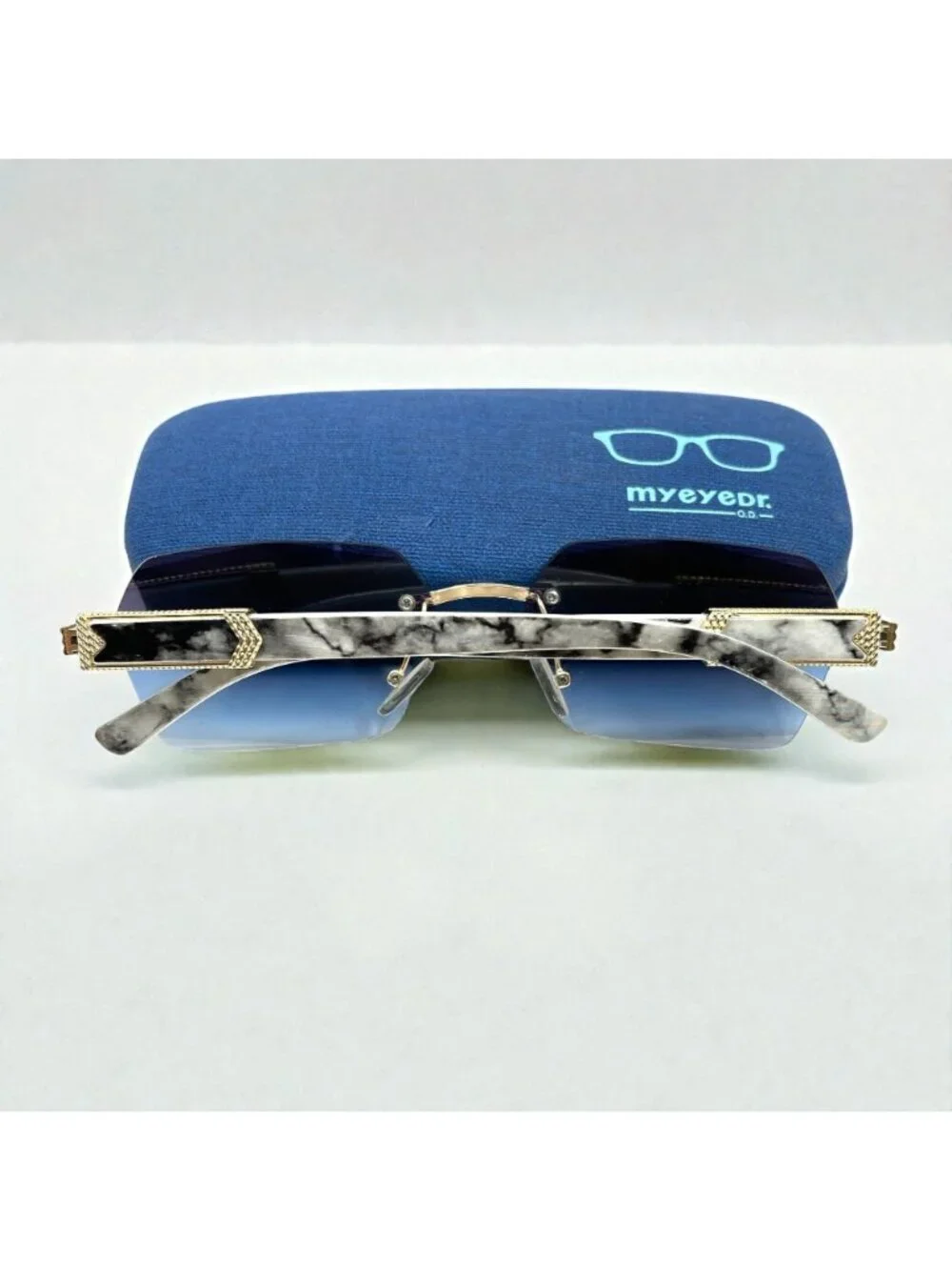 Blue Purple Lens Sunglasses Gold White Frame Y2K Luxe Glam Festival Shades